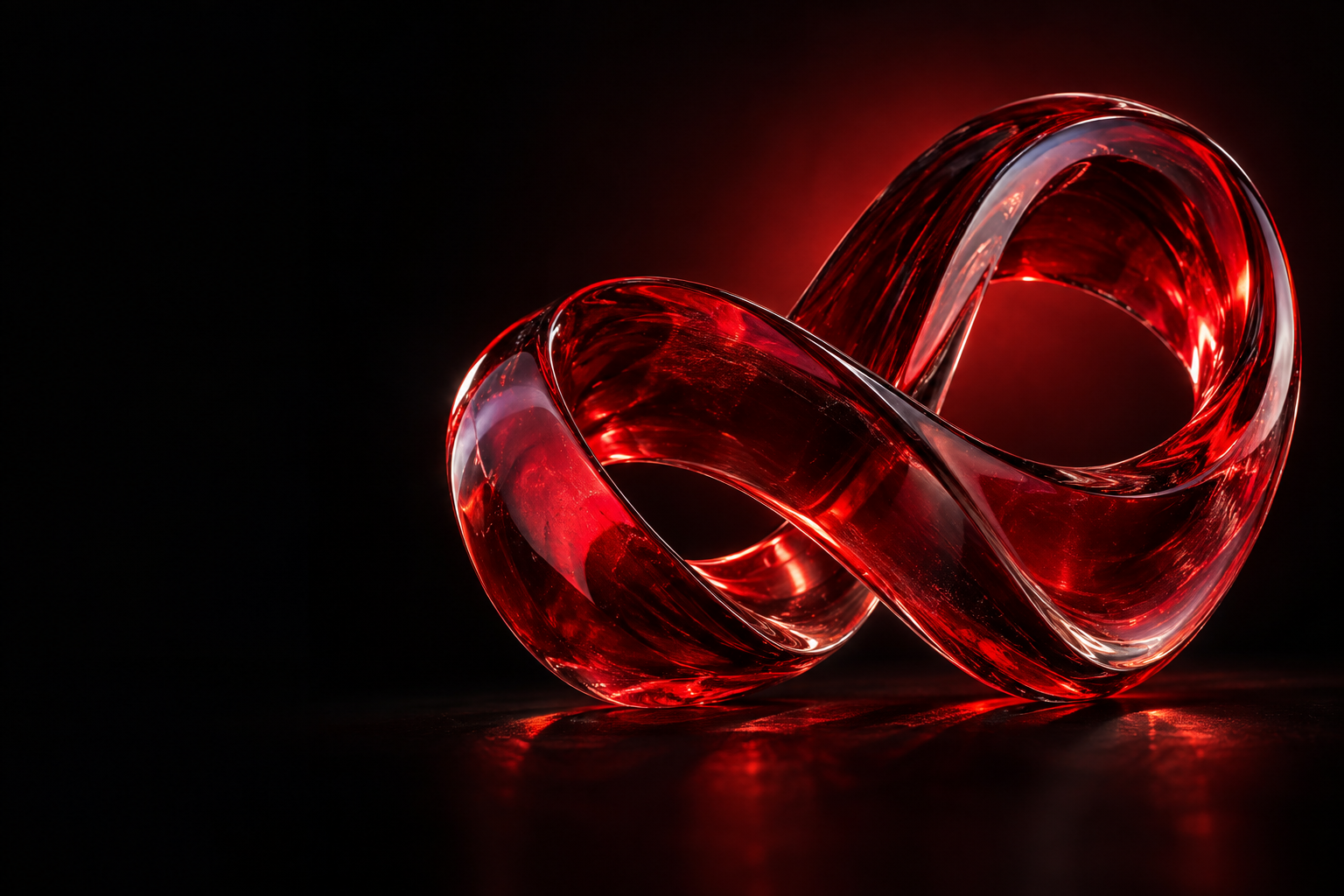 Ruby-red glass loop photographed against a black background